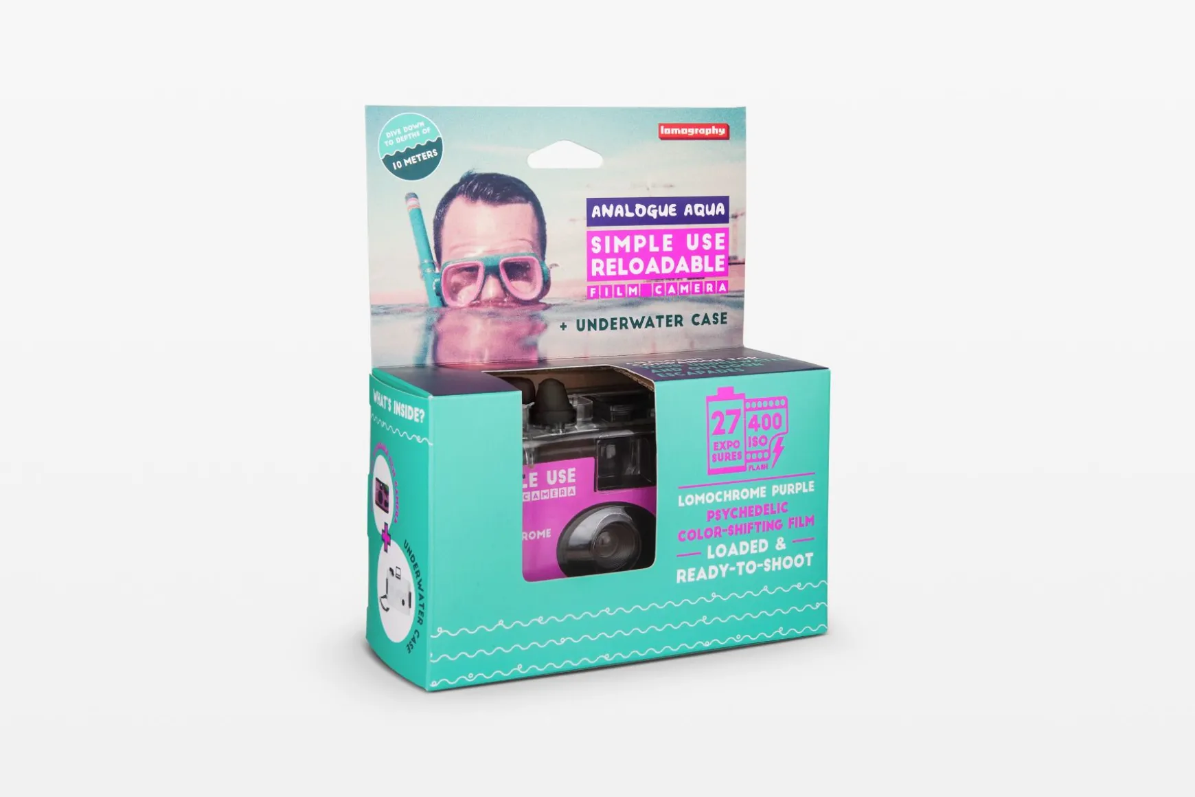 Lomography Lomochrome Films | Simple Use>Analogue Aqua Reloadable Camera & Underwater Case LomoChrome Purple